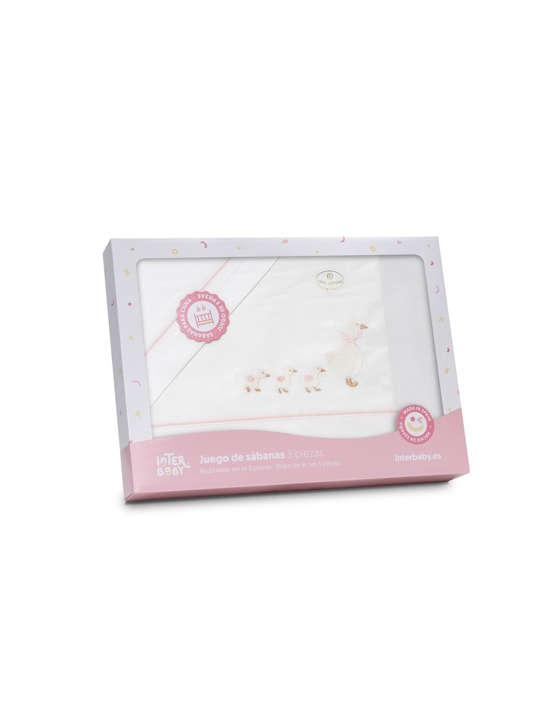 Juego de sábanas algodón 60x120cm Patitos Rosa